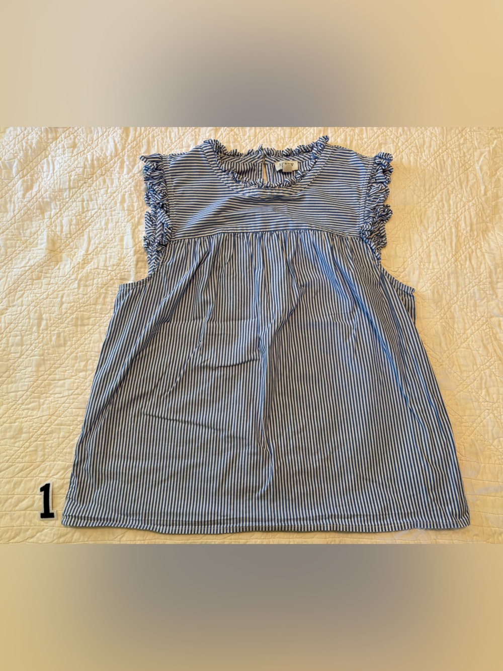 J. Crew Factory Blue and White Striped Ruffle-Sleeve Mini Skirt